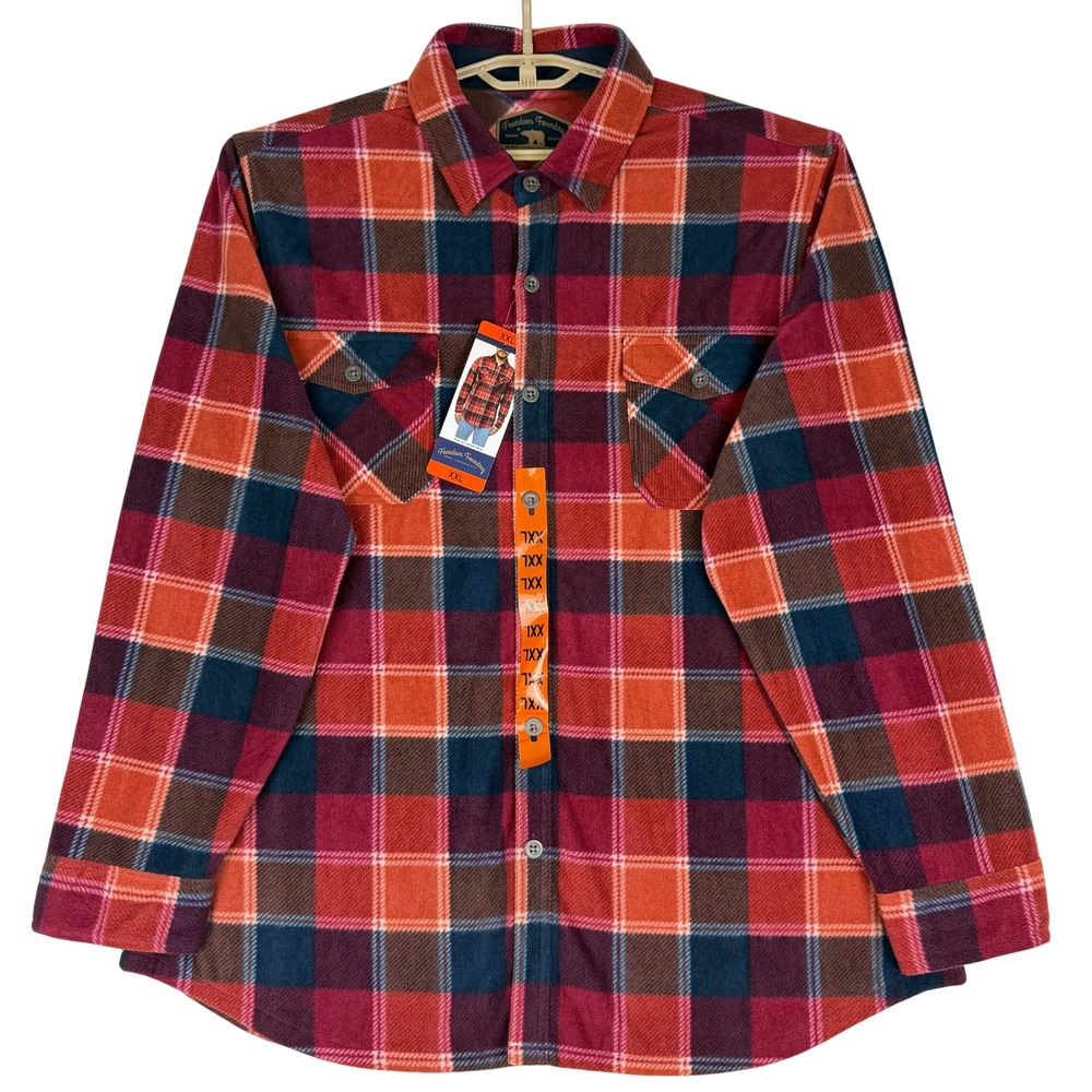 Freedom Foundry Fleece Shirt Mens XXL Red Plaid Button Up NWT Long Sleeve
